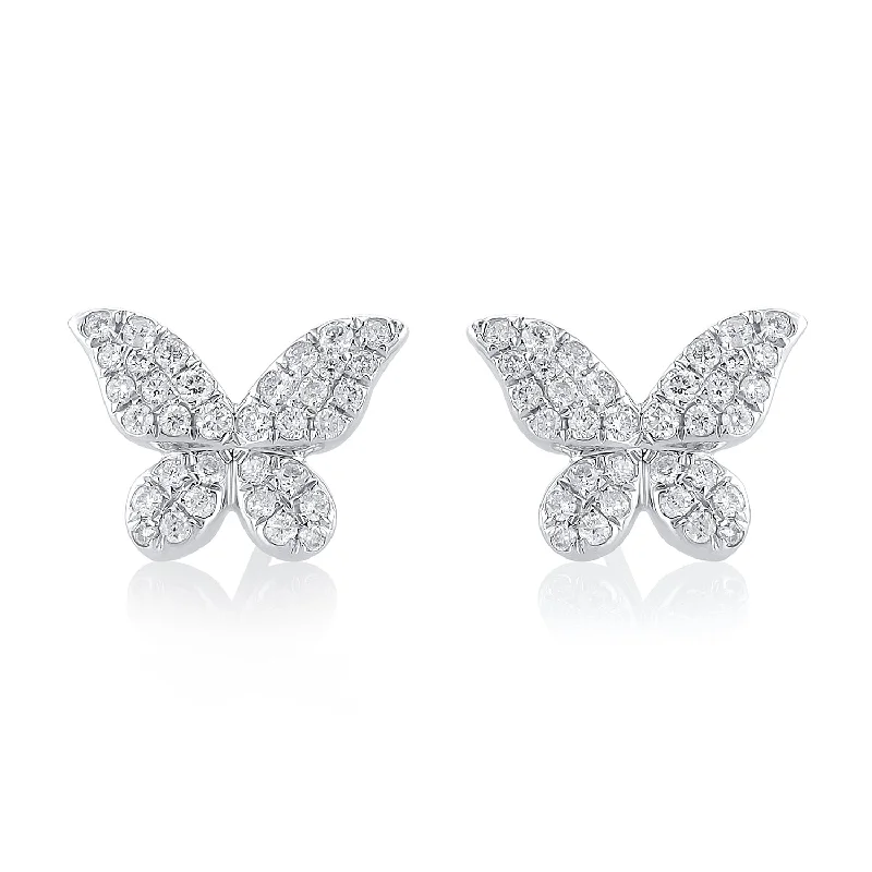 women's earrings wedding jewelry -0.44 Carat Round Diamond Butterfly Studs in 18K White Gold