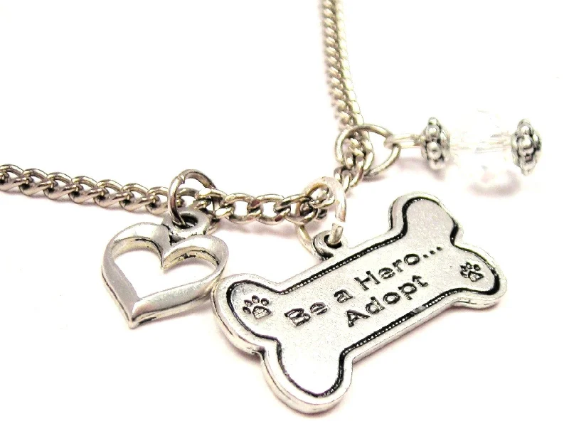 women's necklaces with diamond accents -Be A Hero Adopt Dog Bone Necklace with Small Heart