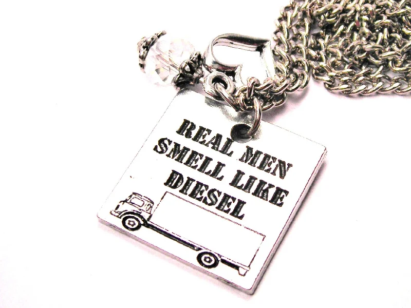 women's necklaces anniversary gift -Real Men Smell Like Diesel Necklace with Small Heart