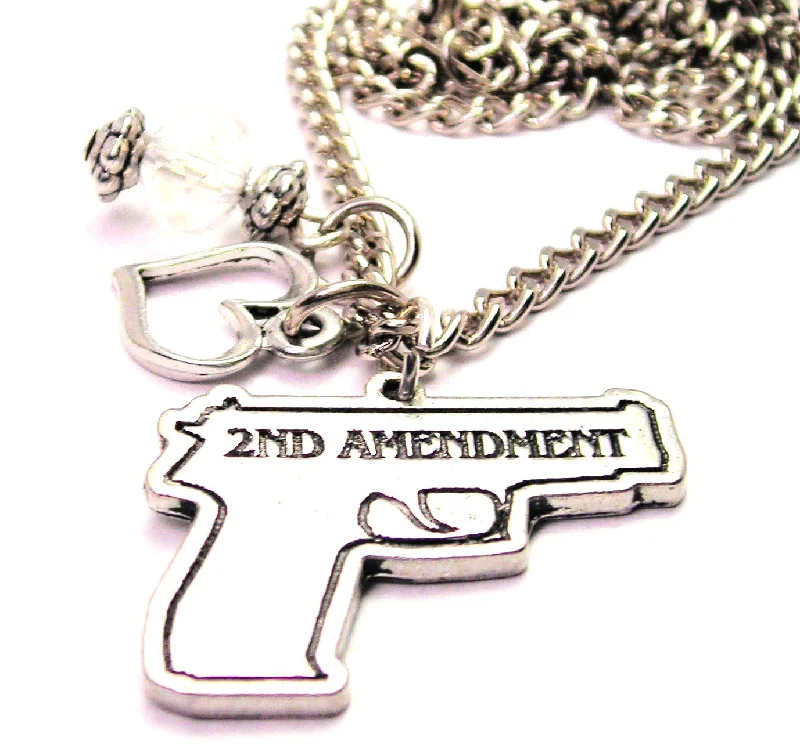 women's necklaces bold statement -Second Amendment Gun Heart And Crystal Necklace