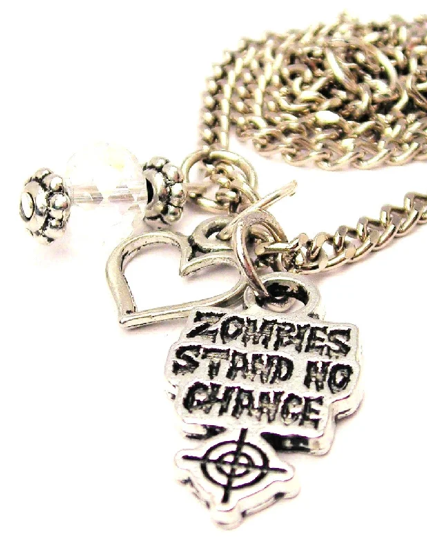 women's necklaces diamond -Zombies Stand No Chance Heart And Crystal Necklace