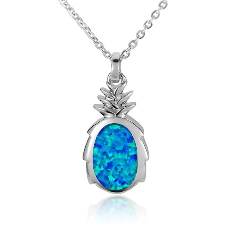 women's necklaces butterfly design -Sterling Silver Pineapple Necklace with Opal Inlay