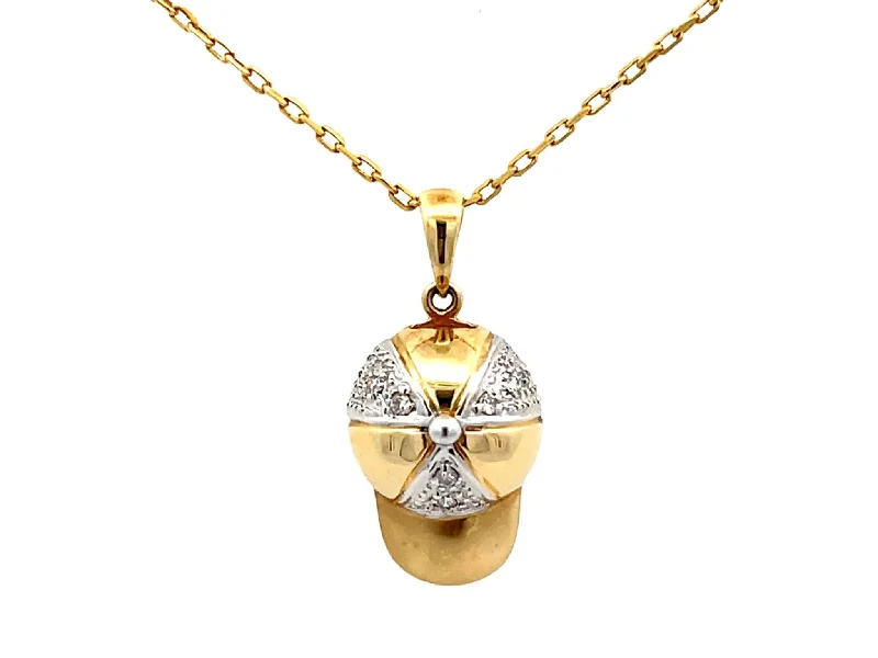 women's necklaces celestial star -Solid Gold Baseball Hat Diamond Pendant Necklace