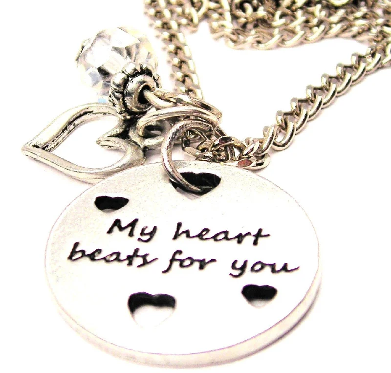 women's necklaces crystal pendant -My Heart Beats For You Heart And Crystal Necklace