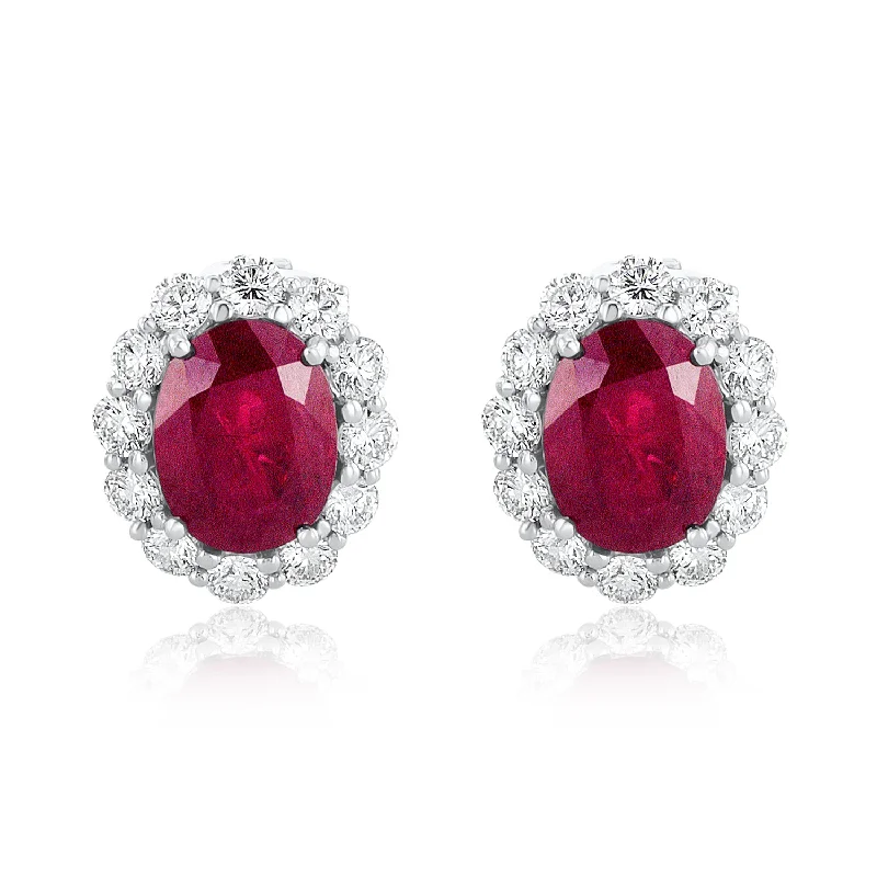 women's earrings handcrafted luxury -8.50 Carat Heated Ruby and 2.00 Carat Diamond Halo Earrings GIA Certified set in Platinum