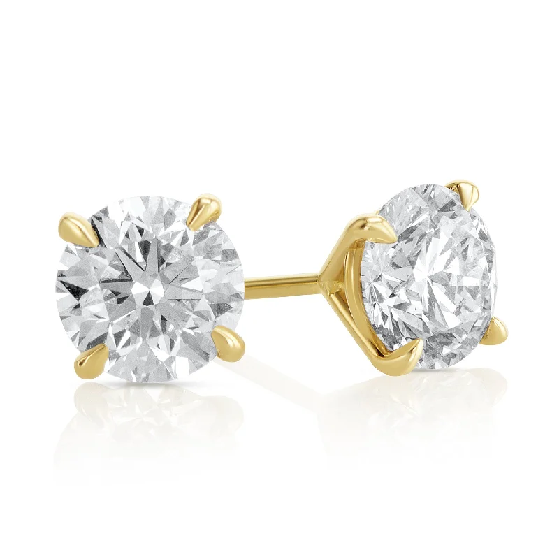 women's earrings dangle earrings -2.00 carat Round Lab Grown Diamond Ear Studs set in 14K Yellow Gold