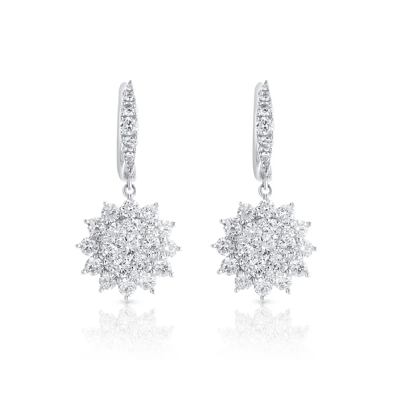 women's earrings heart-shaped -2.39 Carat Natural Diamond Cluster Drop Earrings set in 18k White Gold