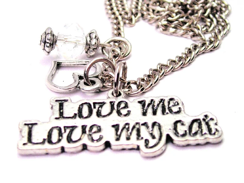 women's necklaces luxury collection -Love Me Love My Cat Heart And Crystal Necklace