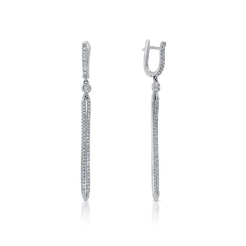 women's earrings moissanite -1.50 Cttw Round Diamond Pave Bezel Stick 14K White Gold Earrings