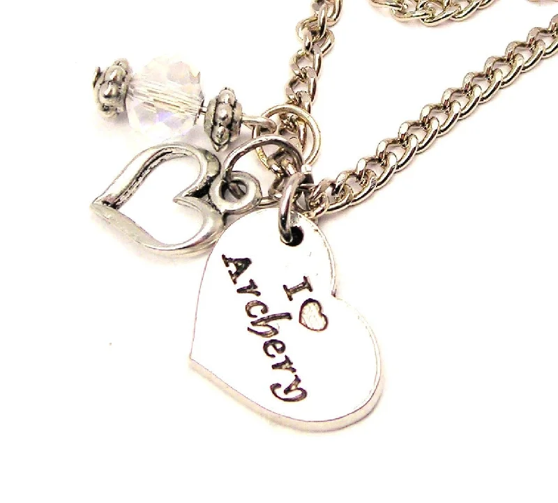 women's necklaces infinity love design -I Love Archery Heart Necklace with Small Heart