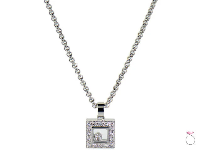 women's necklaces with small charm -Chopard Happy Diamonds Icons Necklace 18K Square Halo Pendant