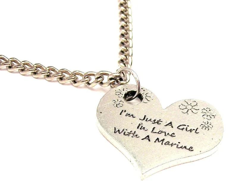 women's necklaces diamond -I'm Just A Girl In Love With A Marine Single Charm Necklace