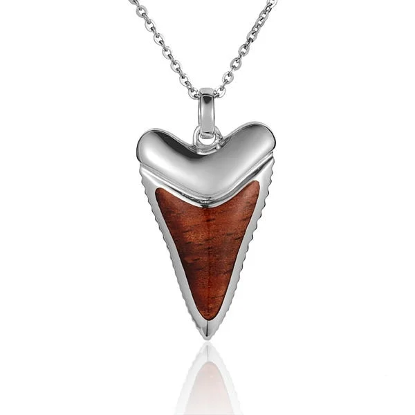 women's necklaces long chain -Sterling Silver Koa Wood Shark Tooth Pendant 18" Necklace