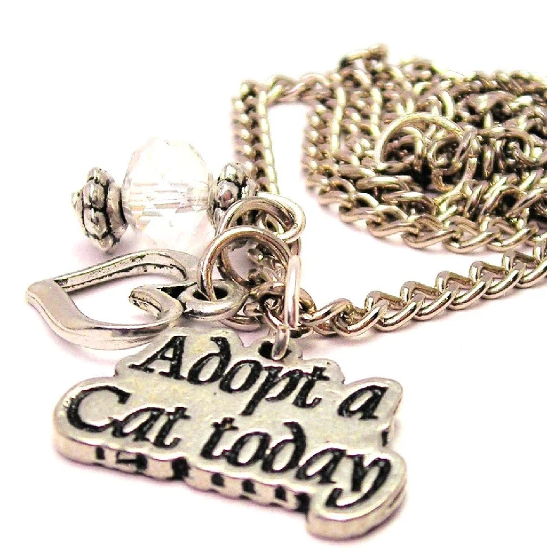 women's necklaces vintage gold -Adopt A Cat Today Heart And Crystal Necklace