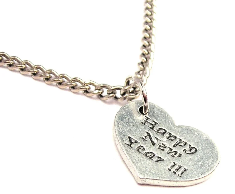 women's necklaces with engraved message -Happy New Year Heart Single Charm Necklace