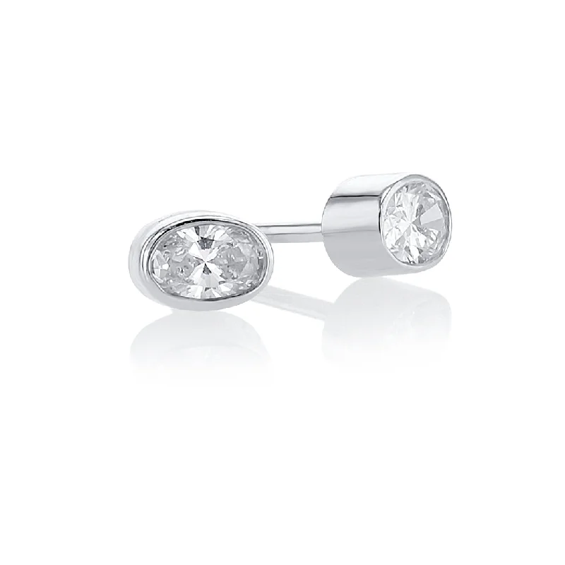 women's earrings eye-catching details -0.33 CT Oval Diamond 14K White Gold Ear Studs