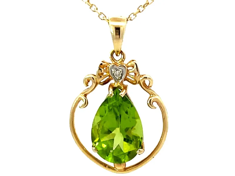 women's necklaces cross pendant -Peridot Diamond Solid 14K Yellow Gold Pendant Necklace