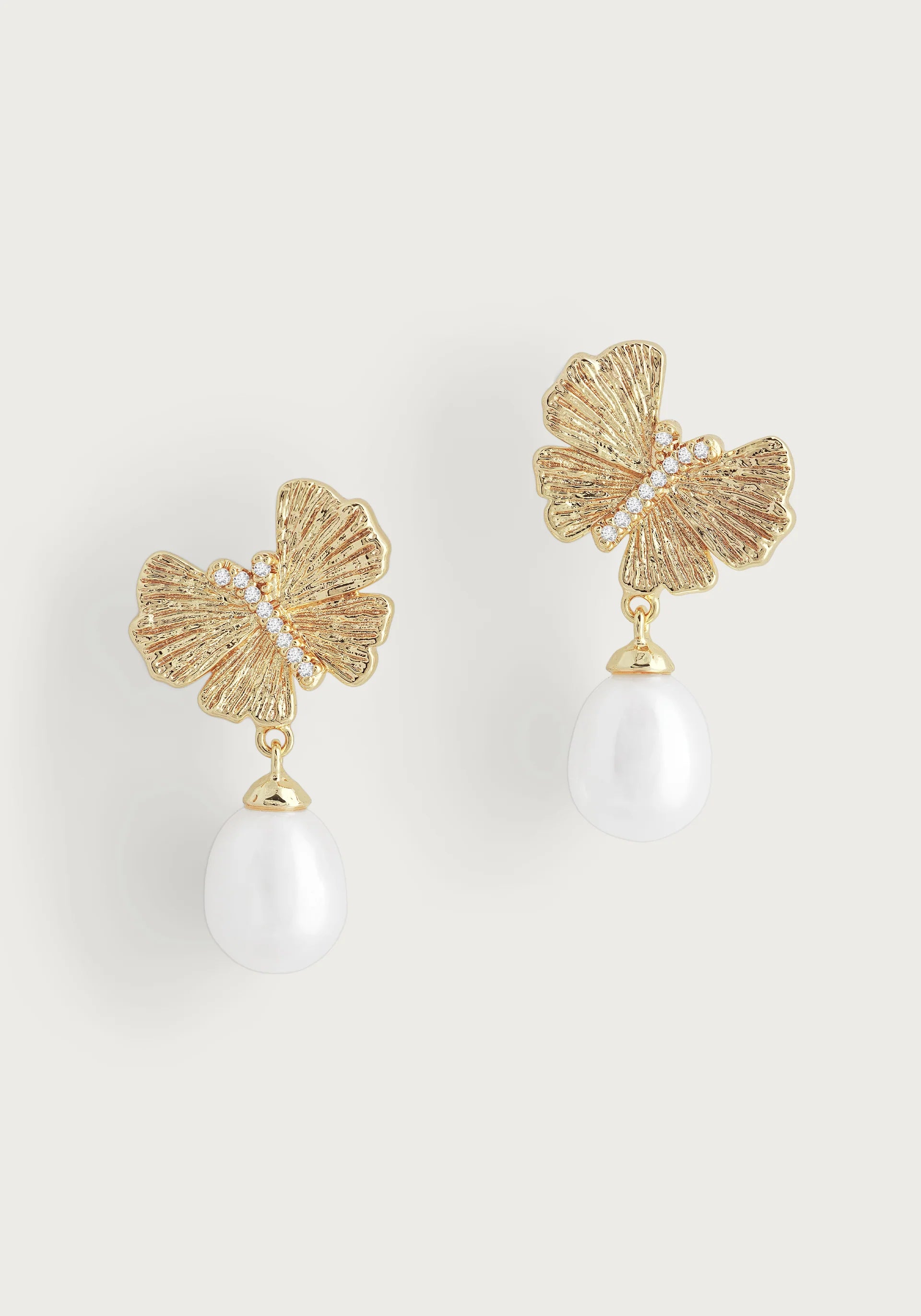 women's earrings diamond -Butterfly W/ Rose Pearl Drop Earrings