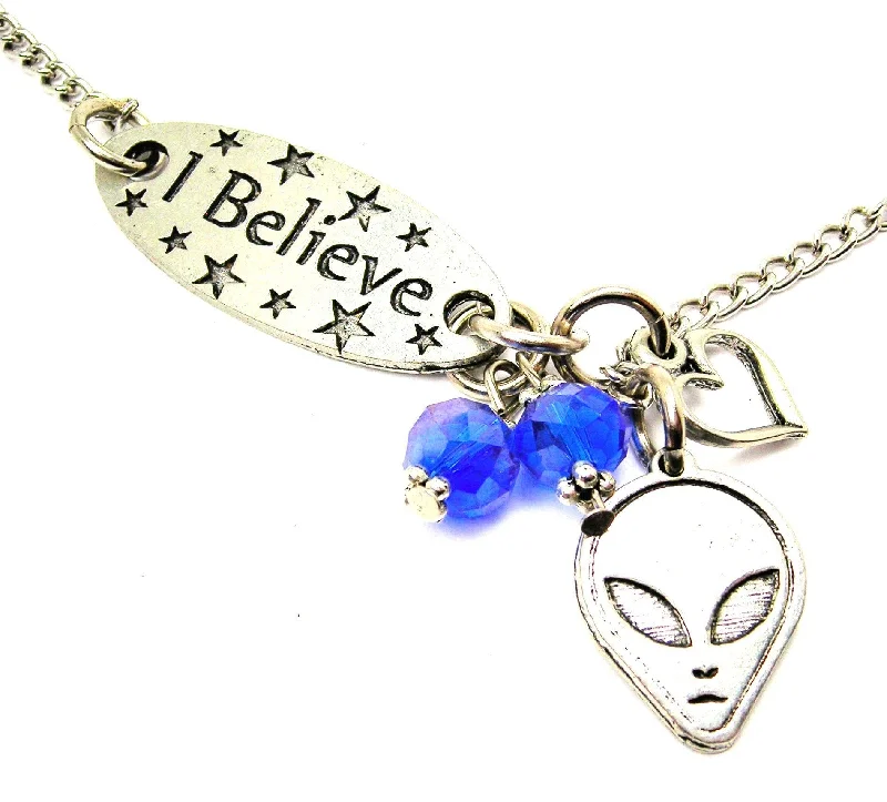 women's necklaces delicate chain -I Believe And Alien Face Lariat Necklace