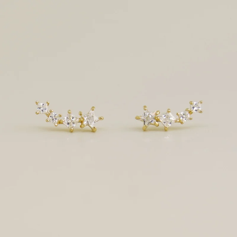 women's earrings celestial theme -Square & Star CZ Climber Stud Earrings