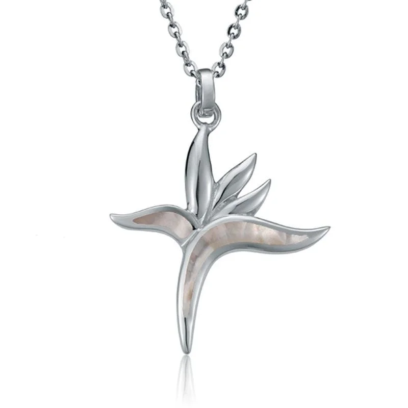 women's necklaces infinity love design -Sterling Silver Birds of Paradise Necklace with White Mother of Pearl Inlay