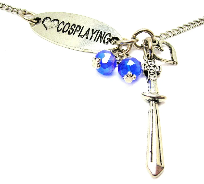 women's necklaces statement piece -Love Cosplaying And Sword With Cross Lariat Necklace