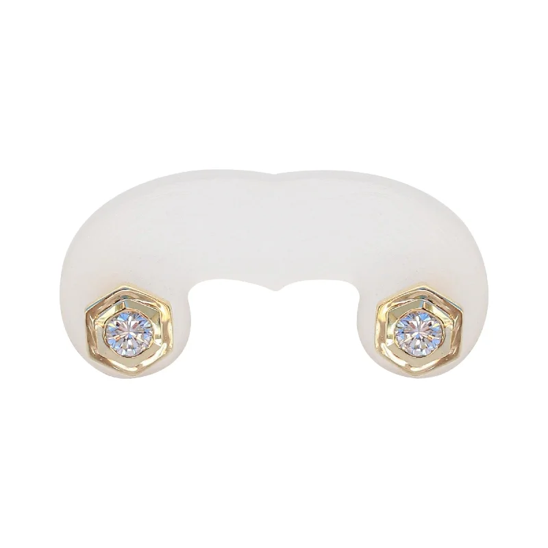 women's earrings hoop earrings -18 kt Yellow Gold and Diamond Hexagon Stud Earrings