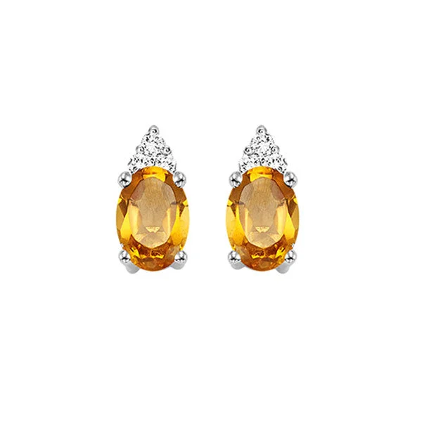 women's earrings radiant shine -10K White Gold Citrine Diamond Stud Earrings