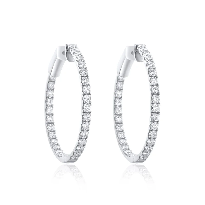 women's earrings thin and stylish -2.01 Cttw Round Diamond Inside out Hoops set in 14k White Gold