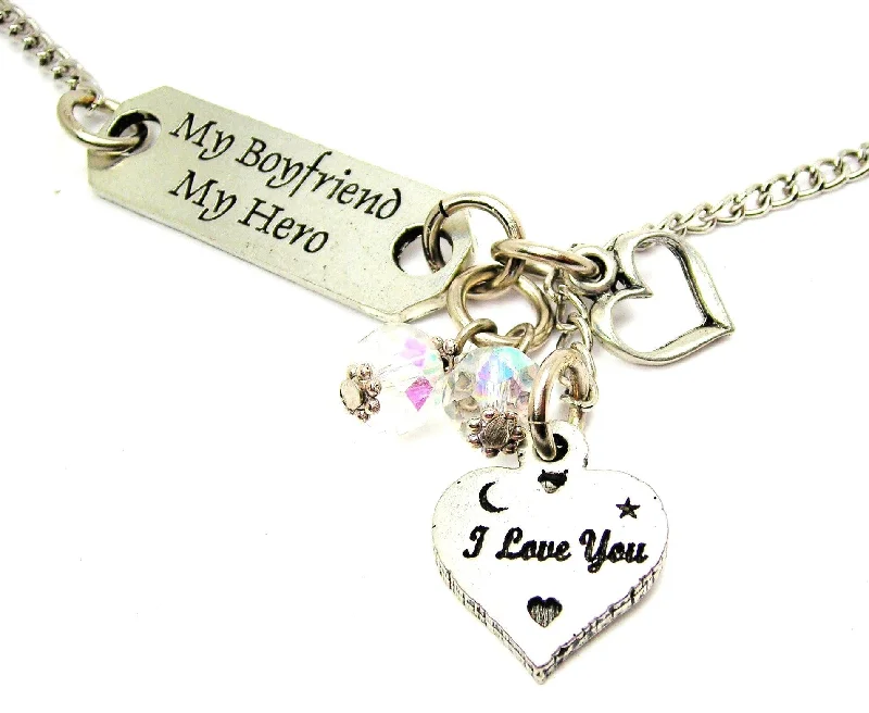 women's necklaces infinity symbol -My Boyfriend My Hero And I Love You Heart Lariat Necklace