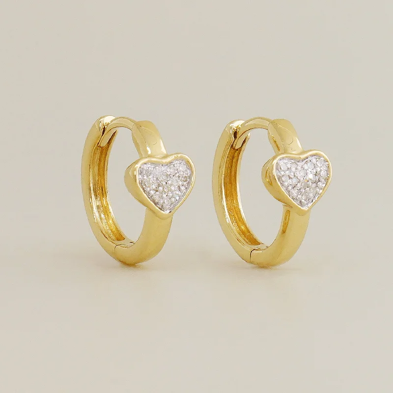 women's earrings trendy look -Diamond Mini Heart Hoop Earrings