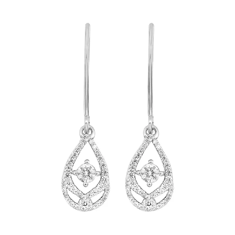 women's earrings white gold -Sterling Silver Diamond Hoop Earrings