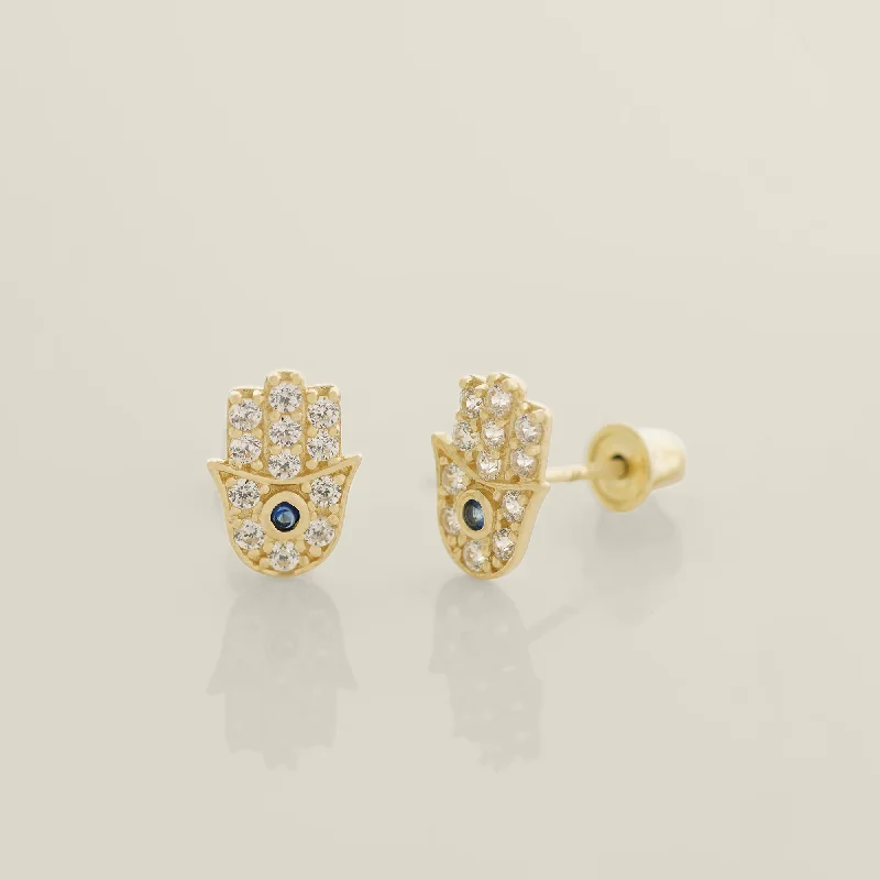 women's earrings thin and stylish -Sapphire & CZ Hamsa Stud Earrings