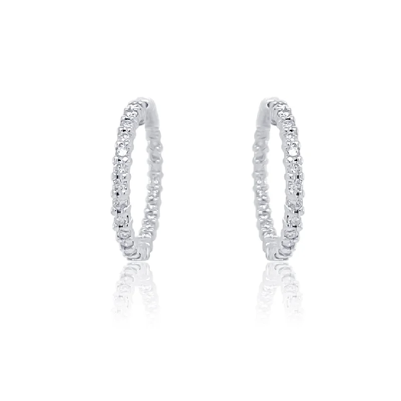 women's earrings designer collection -1.50 Cttw Round Diamond Inside-Out Hoop 14K White Gold Estate Earrings