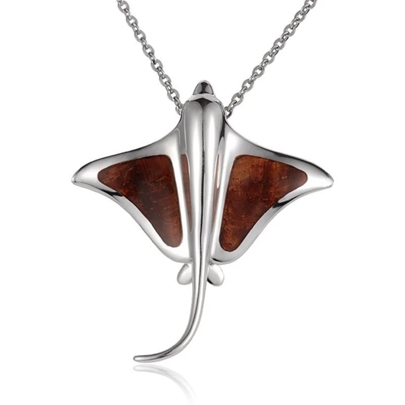 women's necklaces bar pendant -Sterling Silver Koa Wood Stingray Pendant18" Necklace