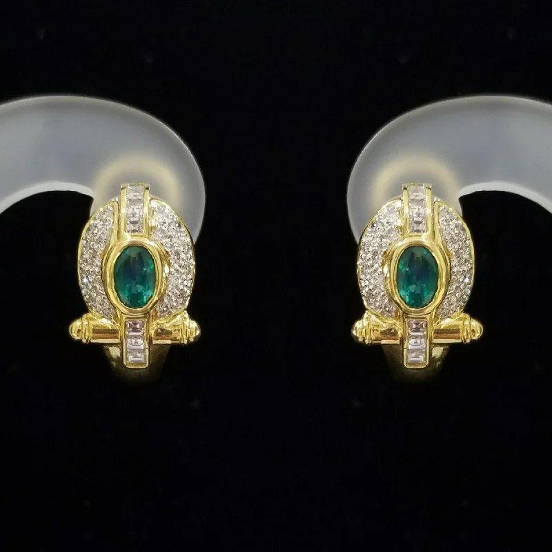 women's earrings petite and stylish -Earrings of 18kt Yellow Gold with Emeralds and Diamonds