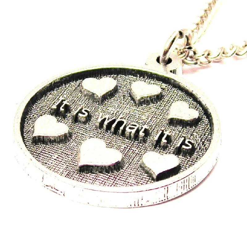 women's necklaces petite charm -It Is What It Is Circle With Hearts Single Charm Necklace