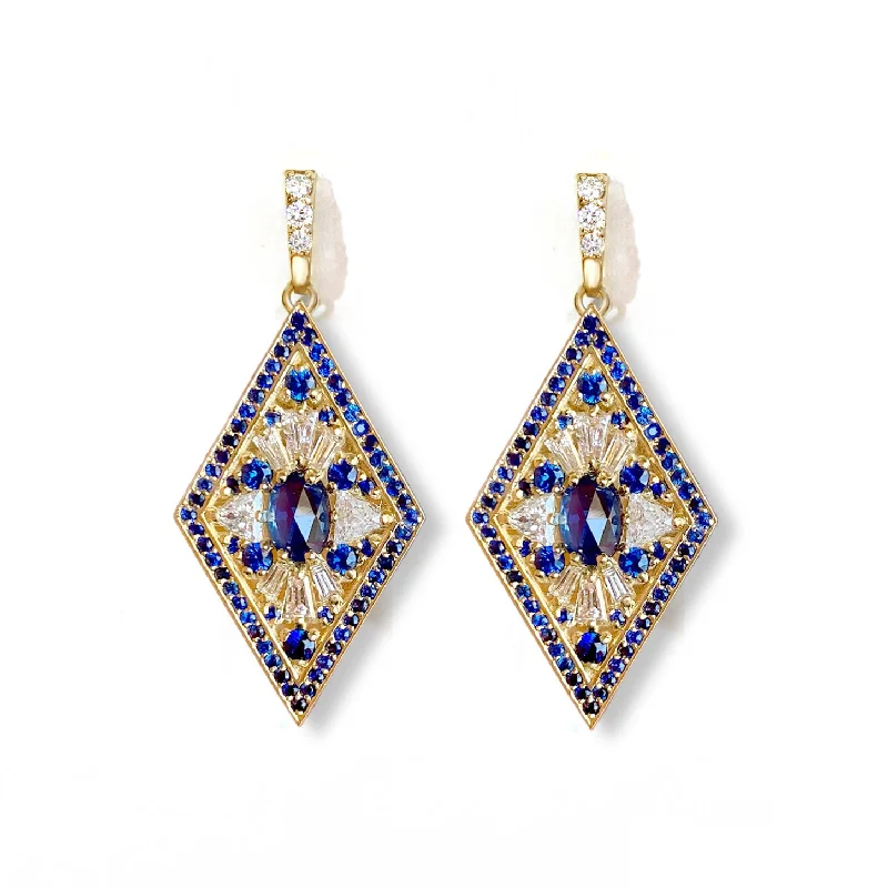 women's earrings modern design -Kite Shape Sapphire and Diamond Earrings