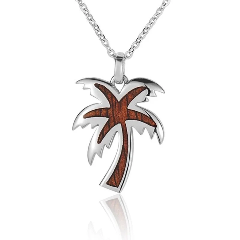 women's necklaces eye-catching beauty -Sterling Silver Koa Wood Jagged Edge Palm Tree Pendant18" Necklace