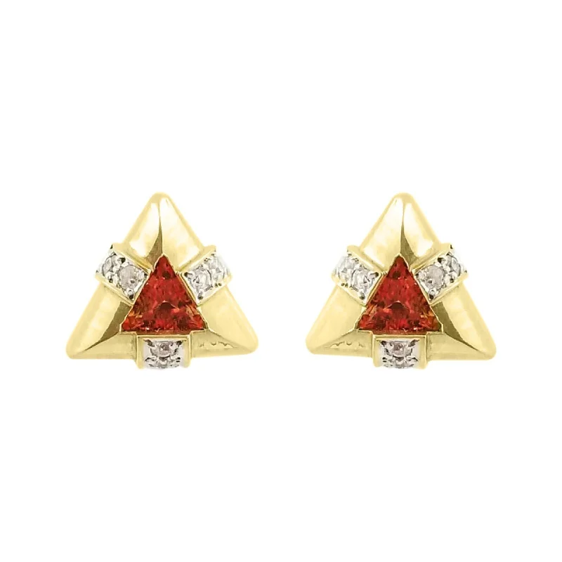 women's earrings amethyst charm -9 kt Yellow Gold Triangle earrings with Citrine and White Cubic Zircon