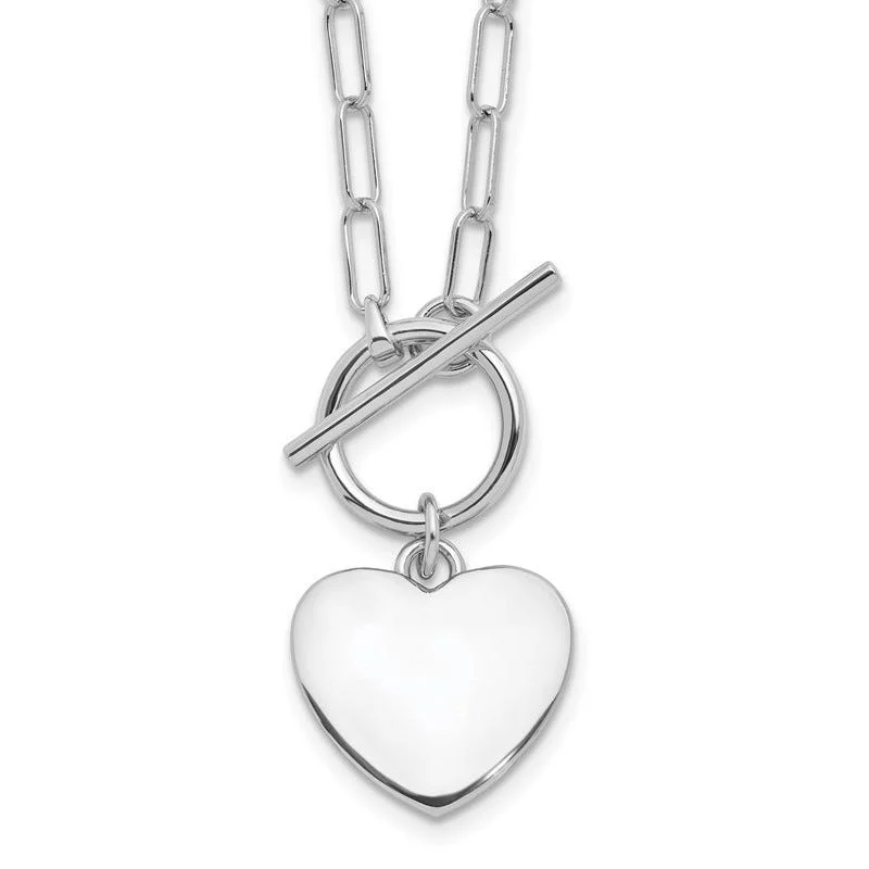 women's necklaces Christmas gift -Sterling Silver Rhodium-plated Heart Toggle Paperclip Link 17in Necklace