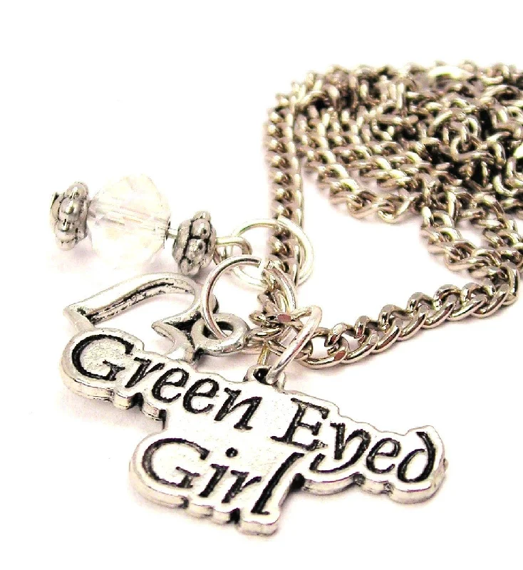 women's necklaces luxury elegance -Green Eyed Girl Heart And Crystal Necklace