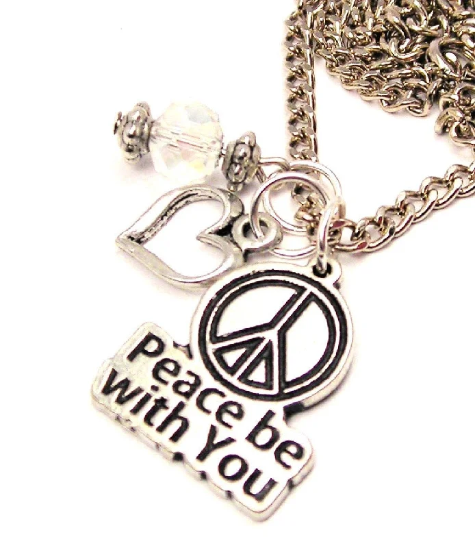 women's necklaces bold statement -Peace Be With You Heart And Crystal Necklace