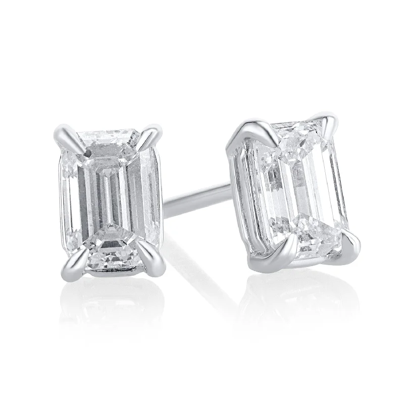 women's earrings chic and modern -1.01 Carat 4 Prong Basket Lab Grown Diamond Studs in 14K White Gold