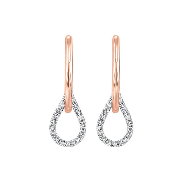 women's earrings with engraved message -14K Rose And White Gold Stud Drop Style Earrings