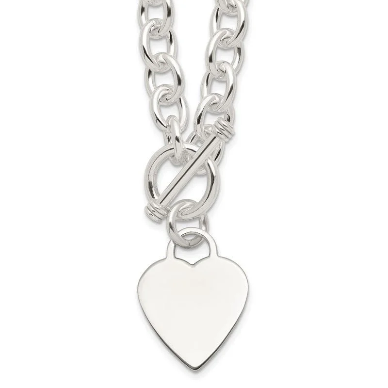 women's necklaces handcrafted luxury -Sterling Silver Engraveable Heart Fancy Link Toggle Necklace