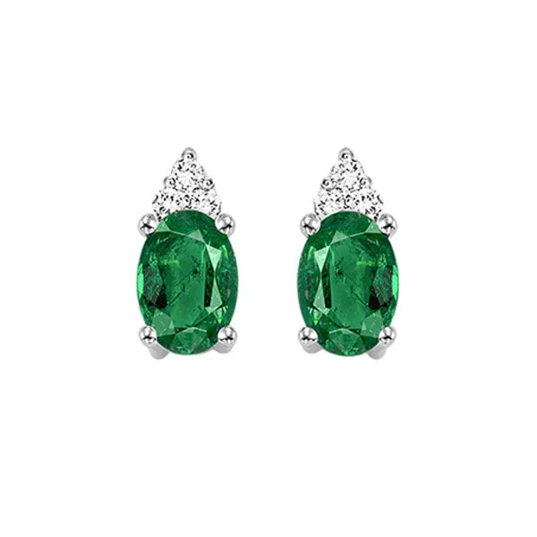 women's earrings small and subtle -10K White Gold Emerald Diamond Stud Earrings