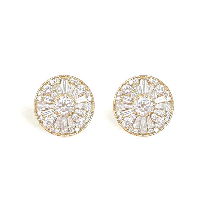 women's earrings moon design -Round Shape Brilliant Cut Diamond Mosaic Stud Earrings