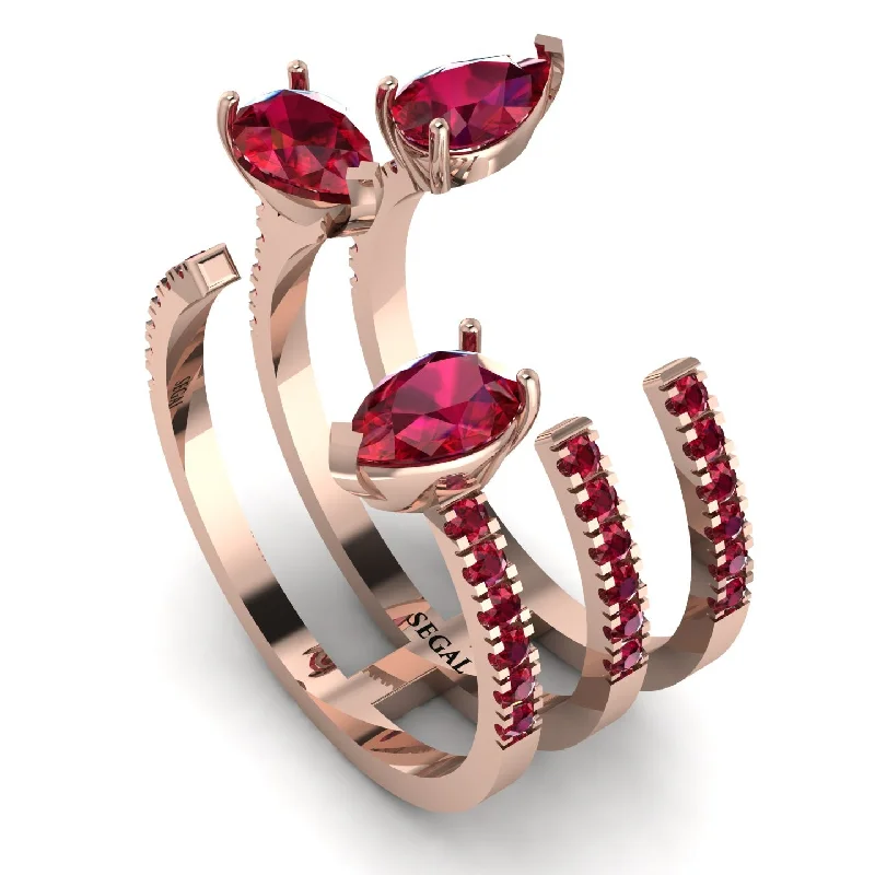 women's rings twisted band -Pear Shape Ruby Glam Open Ring - Quinn No. 56