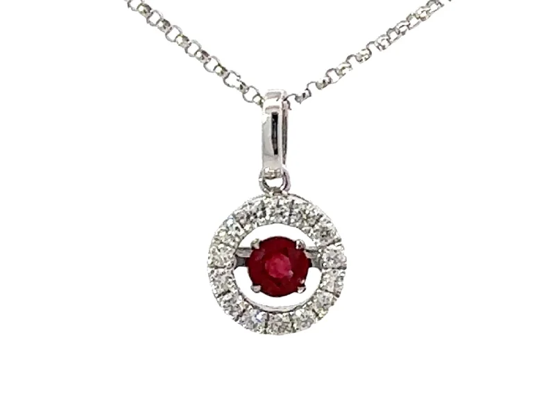 women's necklaces cubic zirconia -Dancing Gem Round Orange Sapphire Diamond Halo Necklace 18k White Gold